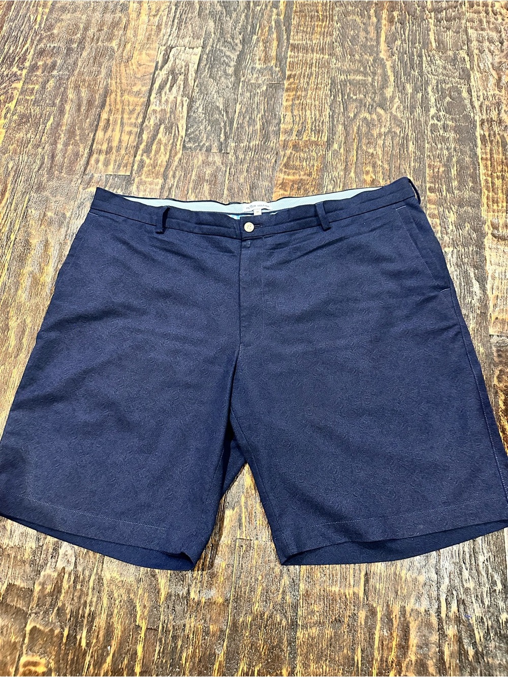 Peter Millar Navy Flat-Front subtle patterned Casual Shorts